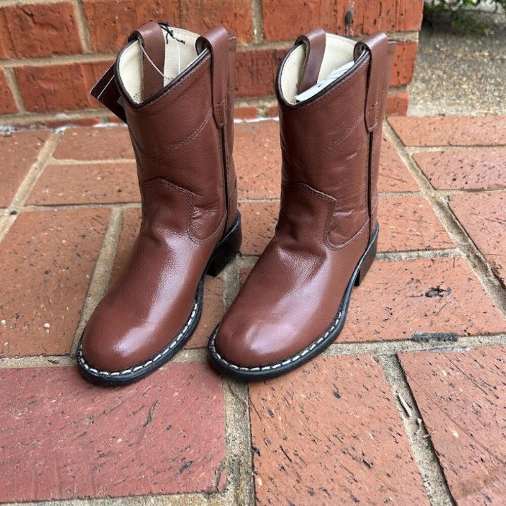 Old West Kids R Toe Brown Roper Boot - Picture 2 of 4